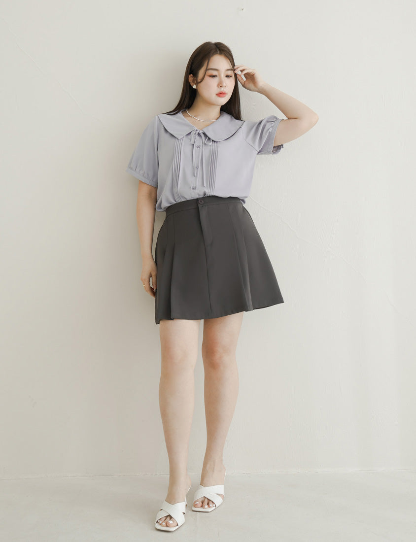 MISS. Wrinkle-Resistant Pleated Suit Plus Size Tailored Mini Skirt (With Shorts)