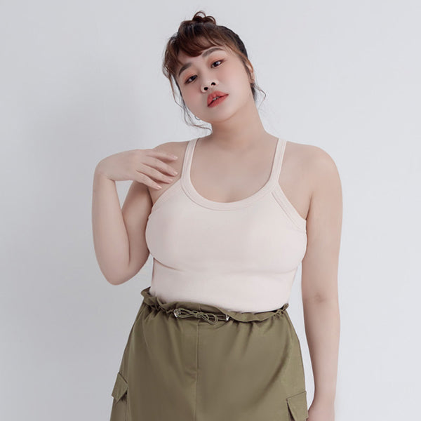 Pobra. Airy Halter Neck Ribbed Sleeveless Plus Size Bra Top