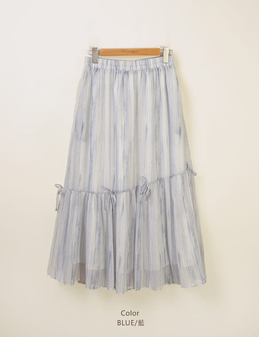 Tie-Dye Bow Detail Elastic Flare Plus Size Maxi Skirt