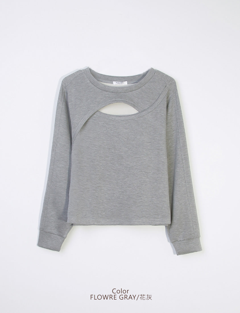 MUA! Cloud Cotton Front Cut-Out Plus Size Long Sleeve Top