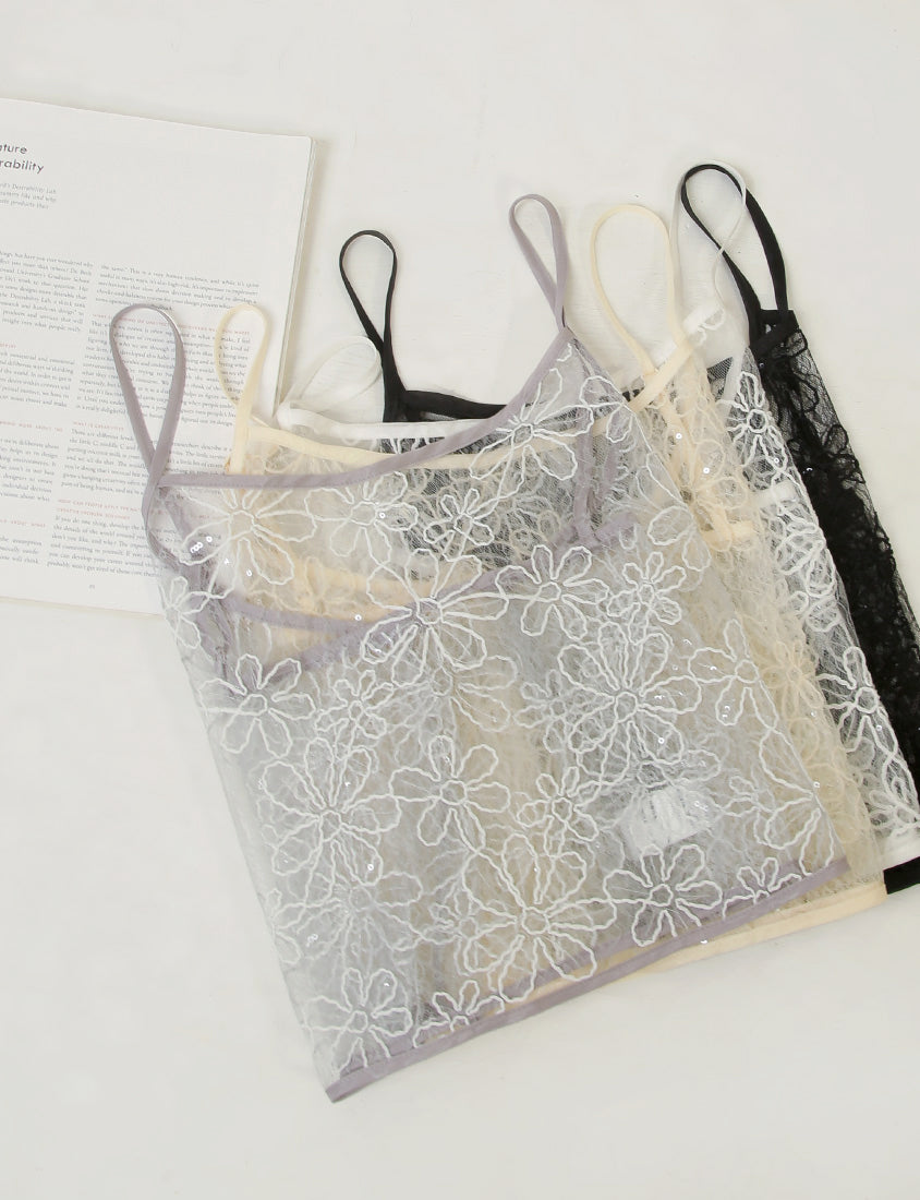 MISS. Sheer Lace Floral Plus Size Strap Cami