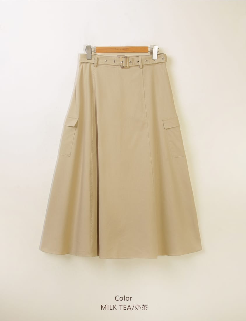 Soft Cotton Linen Stitch A-Line Plus Size Maxi Skirt (with Belt)