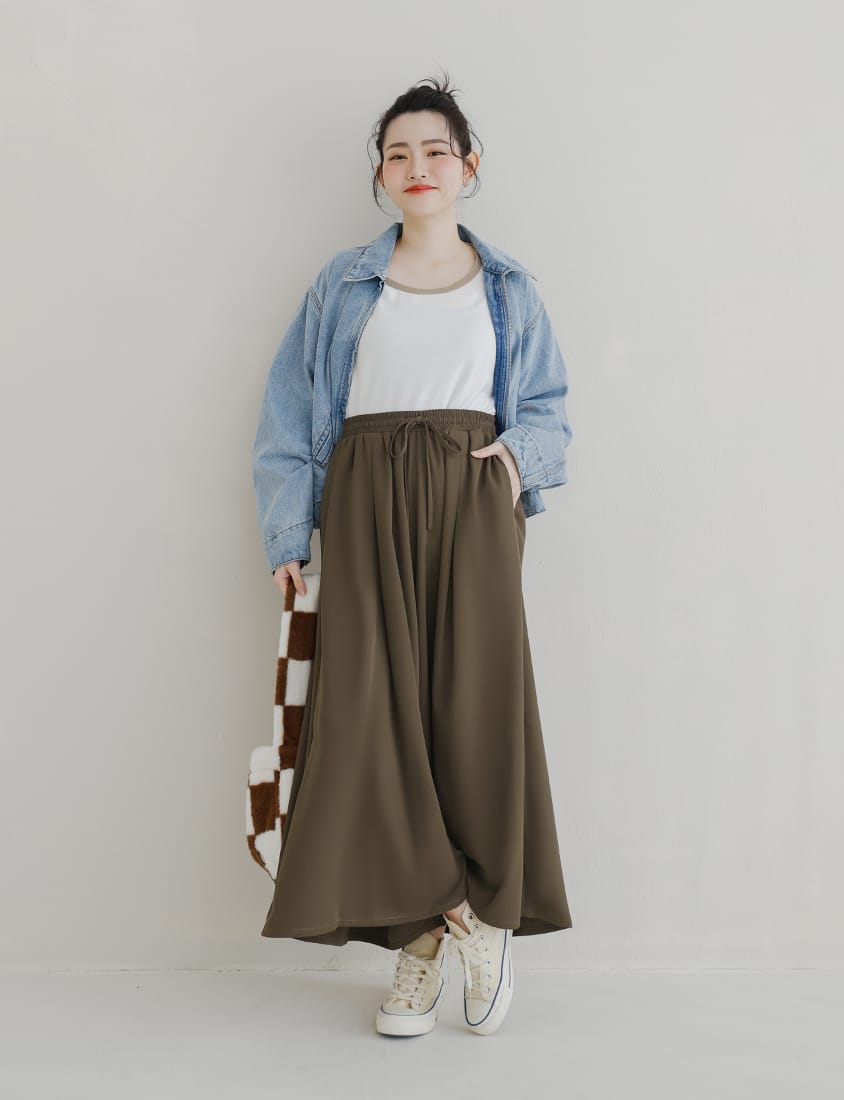 Korean Style Large Pleated Elastic Waist Tie Plus Size Wide Leg Pants