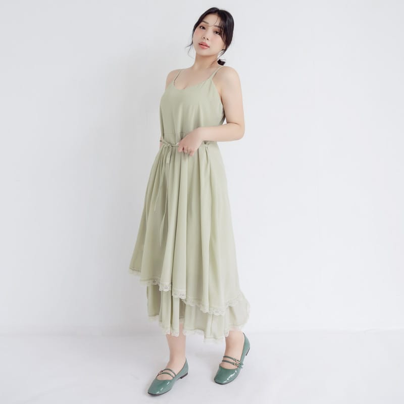 Elegant Layered Lace Tie Plus Size Dress