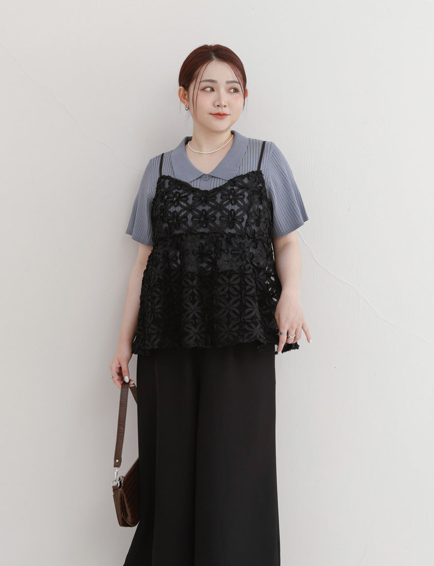 MISS. Versatile Icy Silk Faux Button Collar Plus Size Top