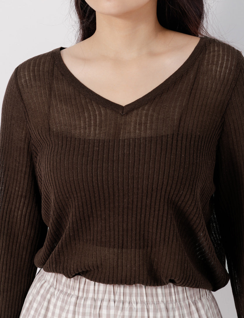 Lyocell Sheer Knit Plus Size Long Sleeve Top