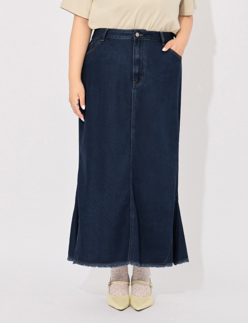 MORE U Cooling Silky Denim Slit Plus Size Mermaid Skirt