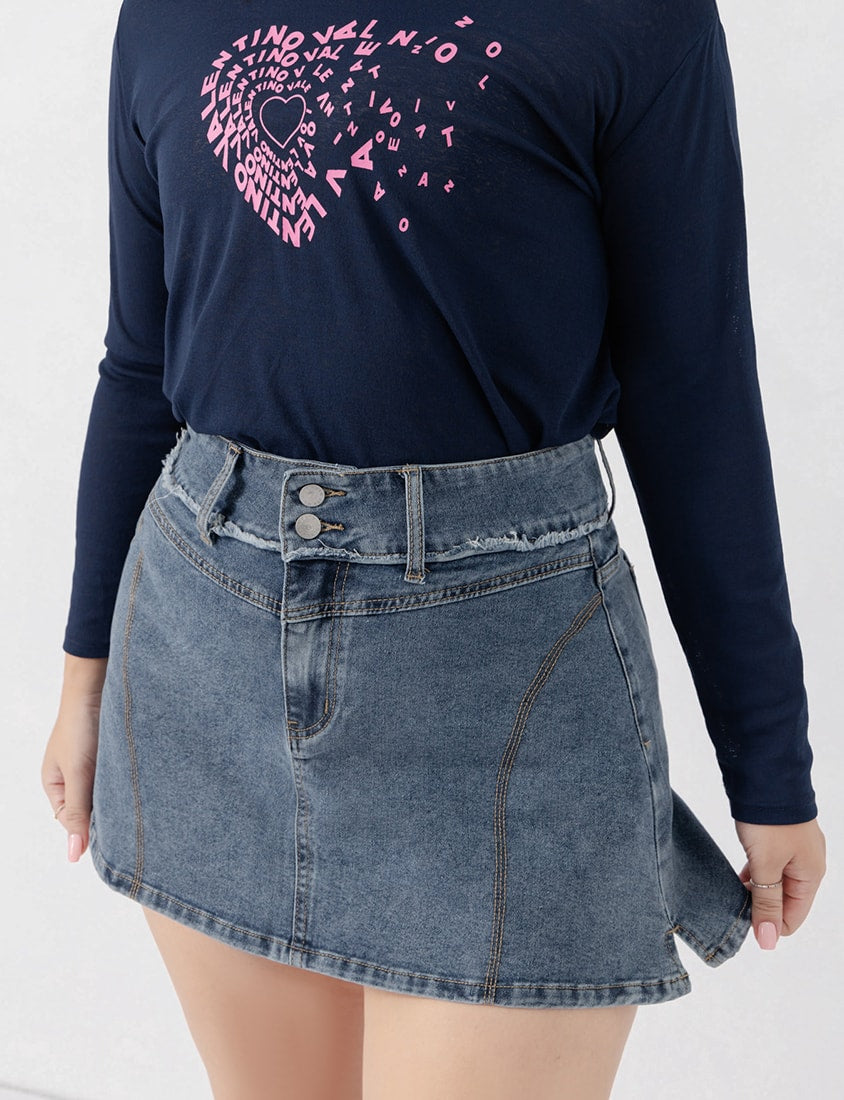 MUA! Frayed Waist Plus Size Denim Skort (With Inner Pants)