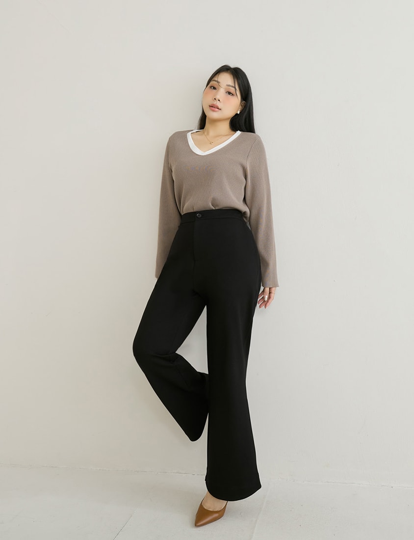 MISS. Faux Two Piece Ribbed Knit Plus Size Long Sleeve Top