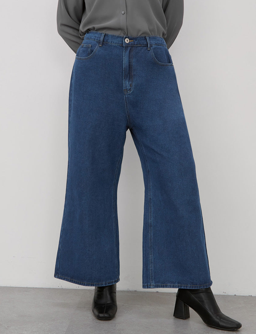Vintage Washed Elastic Back Waist Plus Size Wide Leg Jeans