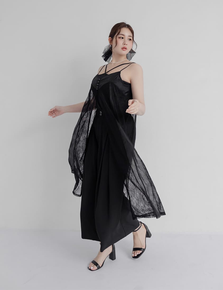 MISS. Elegant Sheer Lace Adjustable Strap Plus Size Cover Up