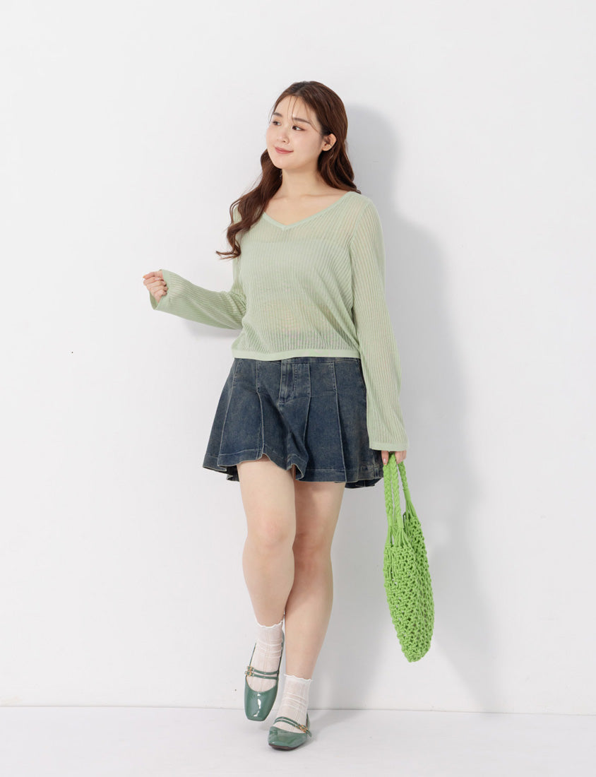 Lyocell Sheer Knit Plus Size Long Sleeve Top