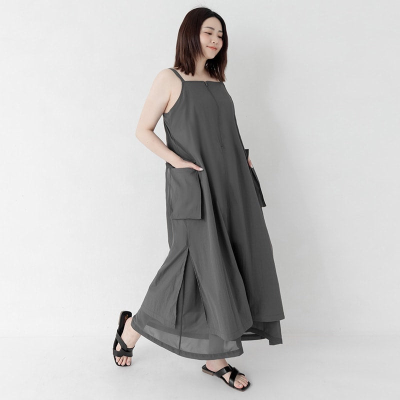 Multi-Layered Cargo Adjustable Strap Plus Size Maxi Dress