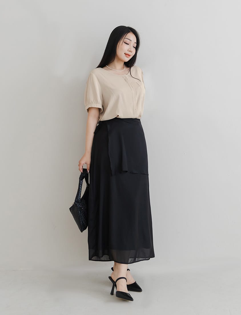MISS. Minimalist Double Placket Pocket Plus Size Blouse