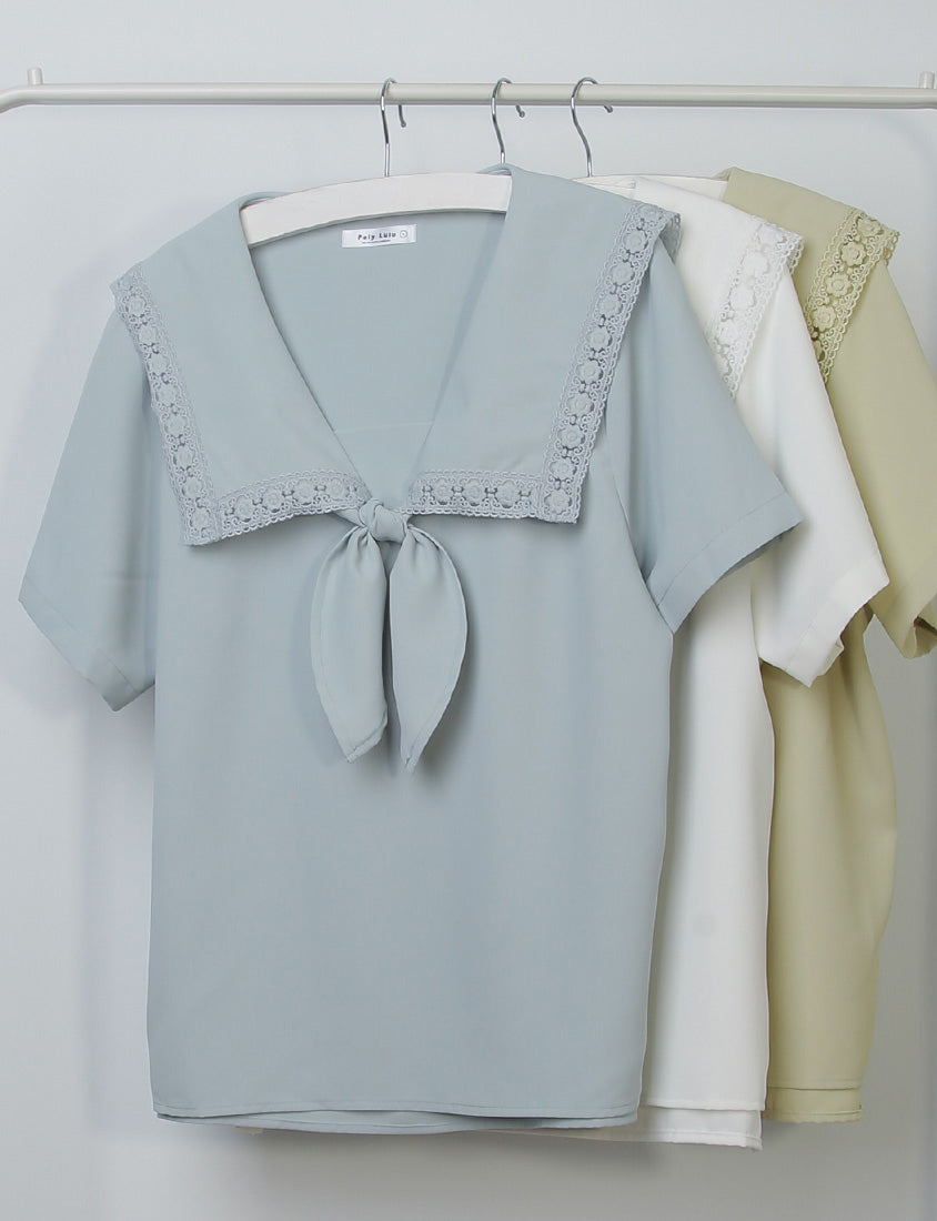 Japanese Style Lace Sailor Collar Tie Plus Size Top Blouse