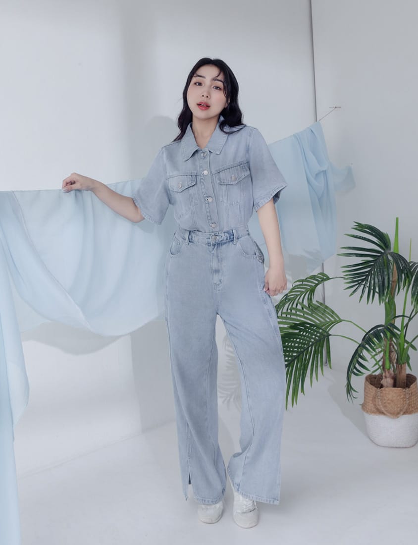 Lyocell Cooling Stitch Slit Plus Size Wide Leg Pants