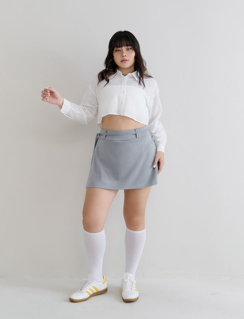 MUA! Cloud Cotton Pleated Slit Plus Size Mini Skirt (With Tie)