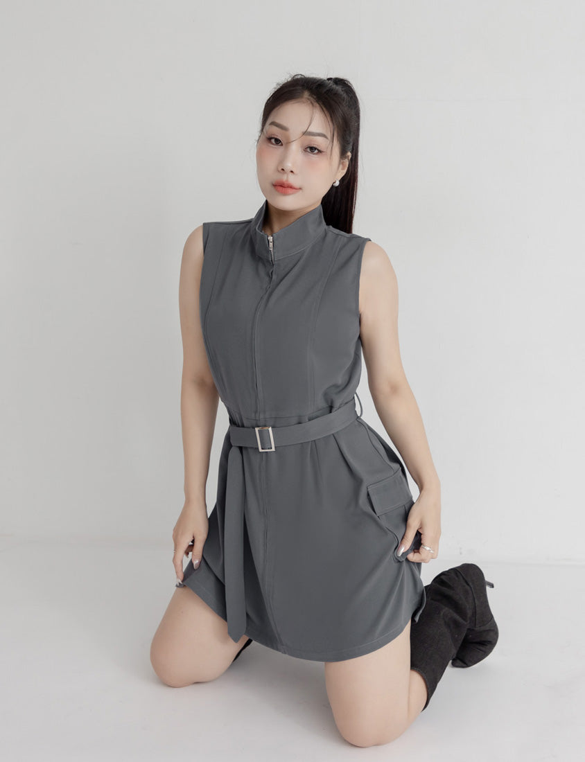 MUA! Utility Cargo Zip-Up Plus Size Sleeveless Dress (With Belt)