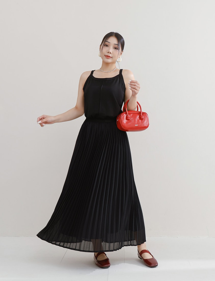 MISS. Elegant Fine-Pleated Double Layer Sheer Plus Size Maxi Skirt