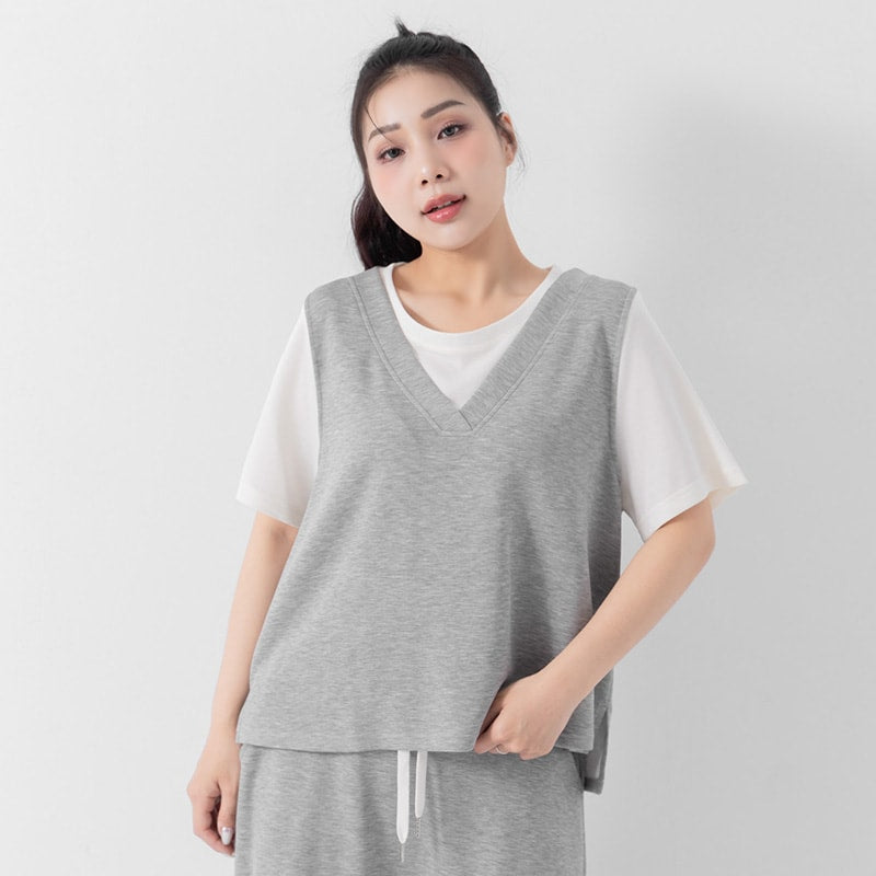 COOL PRO+ Space Cotton Faux Two-Piece Plus Size Top