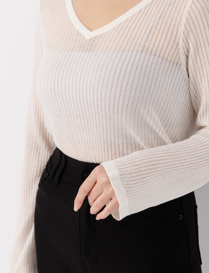 Lyocell Sheer Knit Plus Size Long Sleeve Top