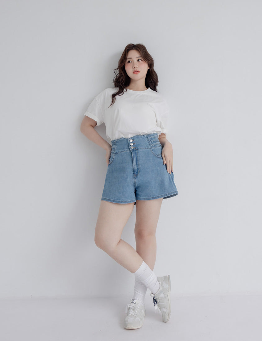 Cross Waist Tummy Flattering Plus Size Denim Shorts