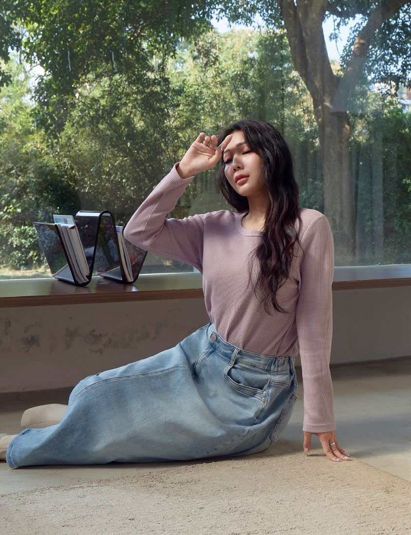 Casual Versatile Waffle Knit Plus Size Long Sleeve Top