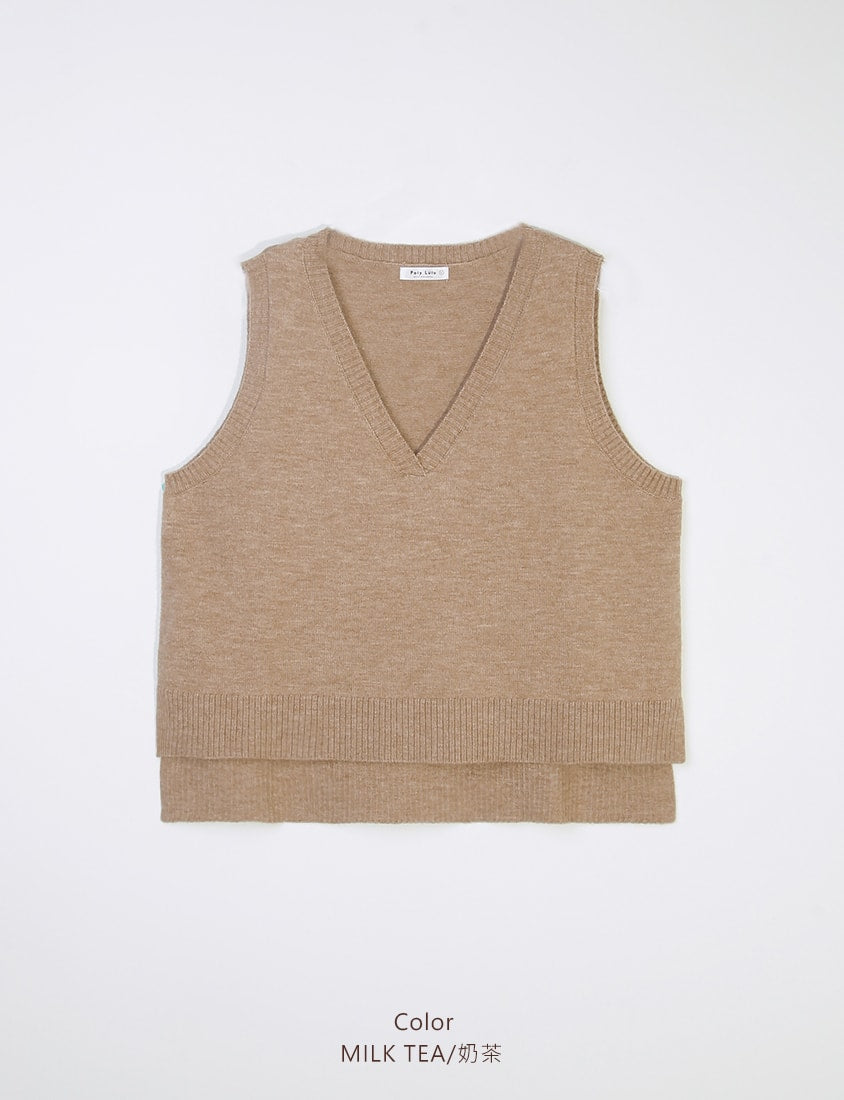 Versatile Multicolor V-Neck Cropped Plus Size Knit Vest