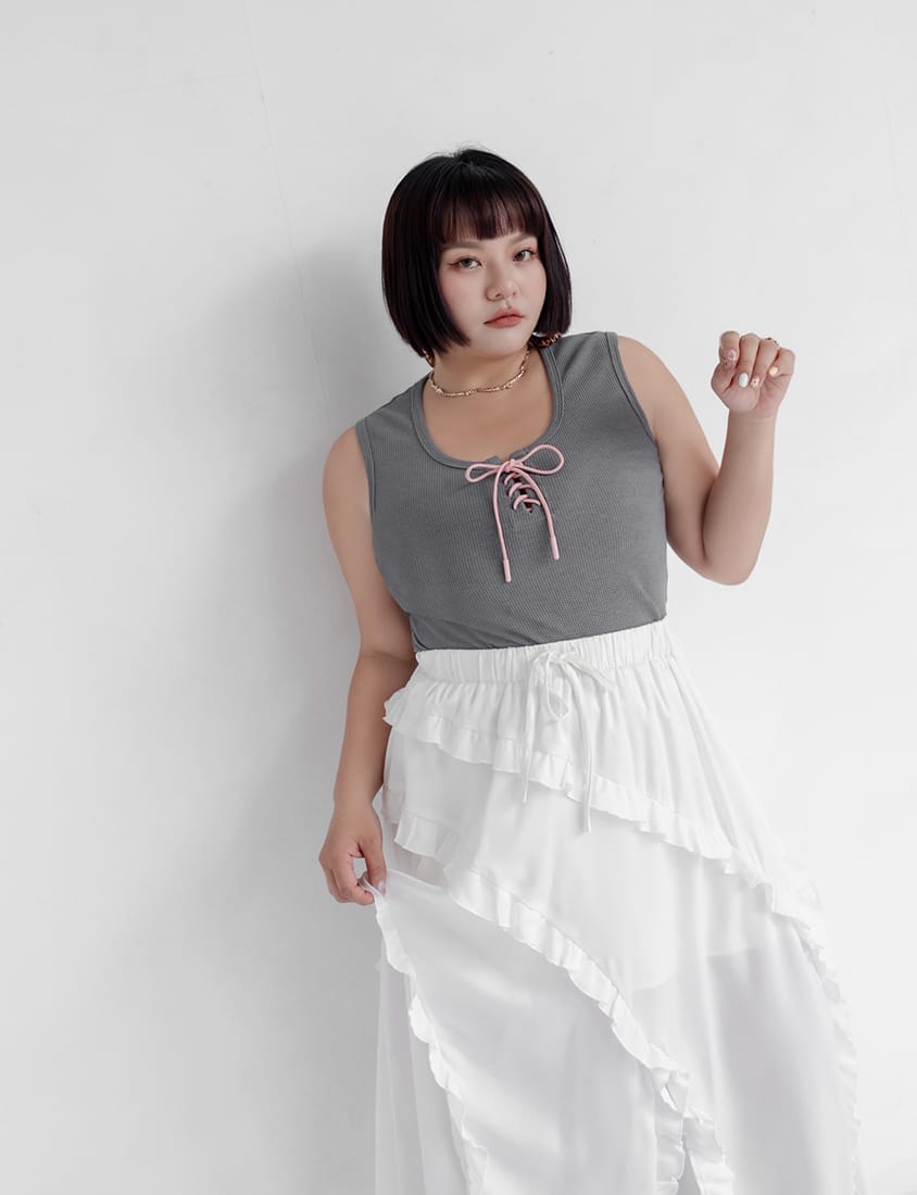MUA! U-Neck Colorblock Wide-Strap Tie Plus Size Tank
