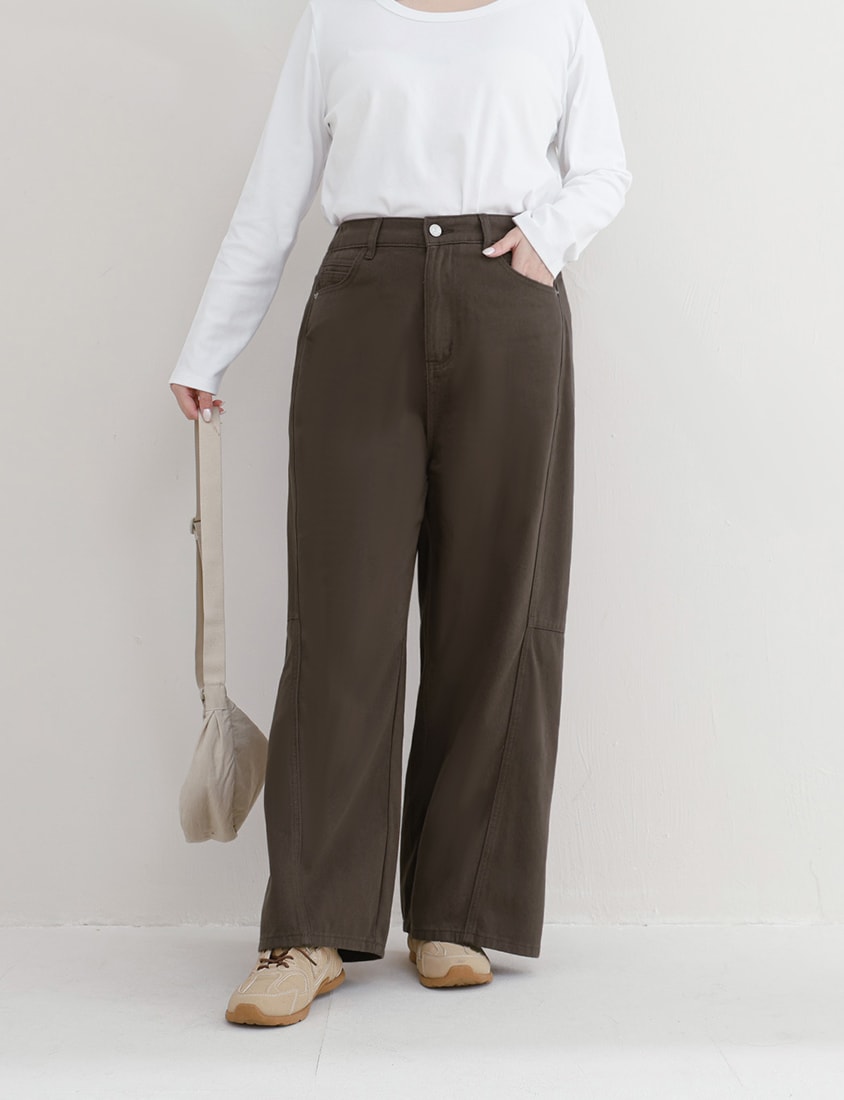 Everyday Versatile Twill Plus Size Straight-Leg Wide Pants