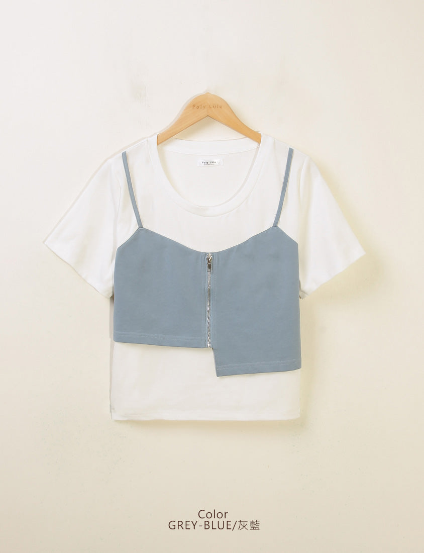 Asymmetric Front Zip Plus Size Layered Tee