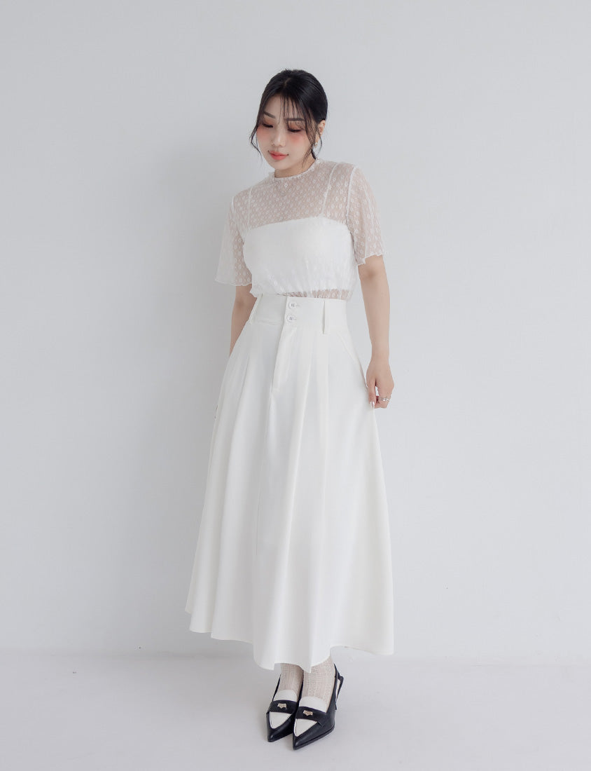 MISS. Wrinkle-Resistant Tummy Flattering with Back Elastic Plus Size Tailored Maxi Skirt