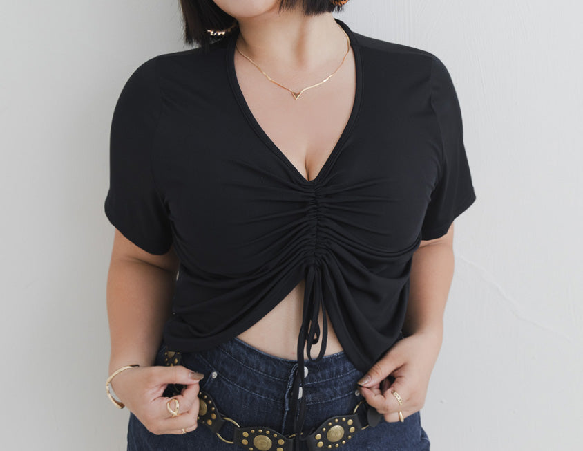 MUA!  Silky Cool-Girl Ruched Plus Size Short Sleeve Top