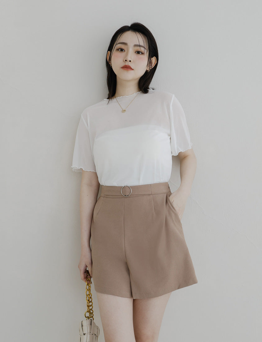 MISS. Sheer Wavy Edge Korean Style Plus Size Short Sleeve Top