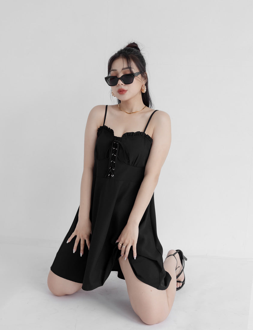 MUA! Ruffle Corset Adjustable Plus Size Mini Dress