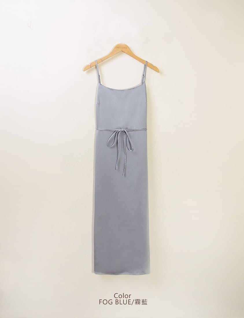MISS. Satin A-Line Adjustable Strap Plus Size Cami Dress (with Waist Tie)
