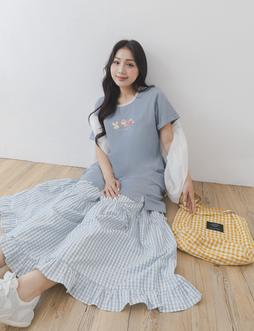 Contrast Crew Neck Hand-Drawn Print Plus Size Dress (Illustrator Collaboration)