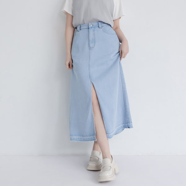 Lyocell Cooling Slit Plus Size Denim Maxi Skirt