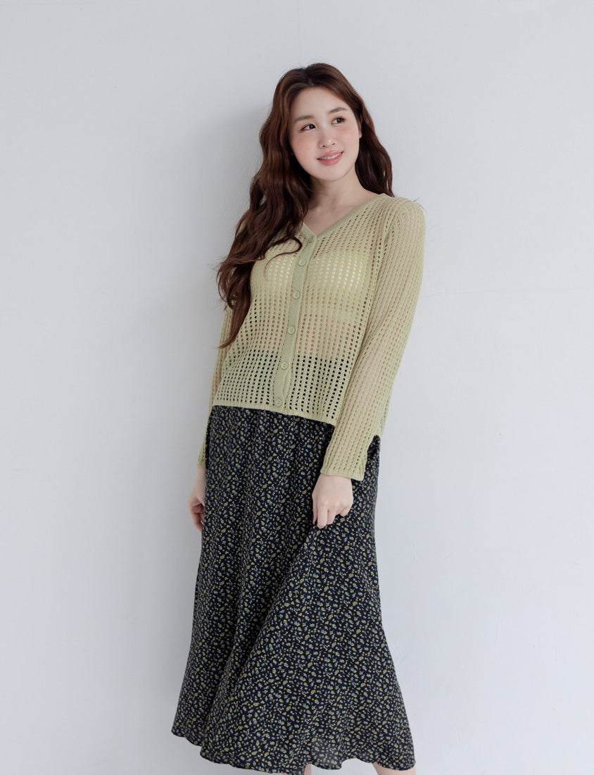 V-Neck Multicolor Ice Silk Plus Size Knit Cardigan
