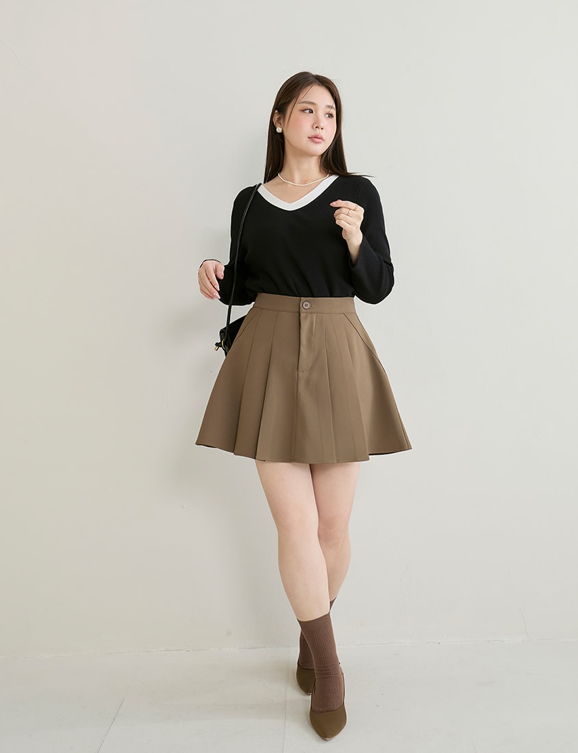 MISS. Faux Two Piece Ribbed Knit Plus Size Long Sleeve Top