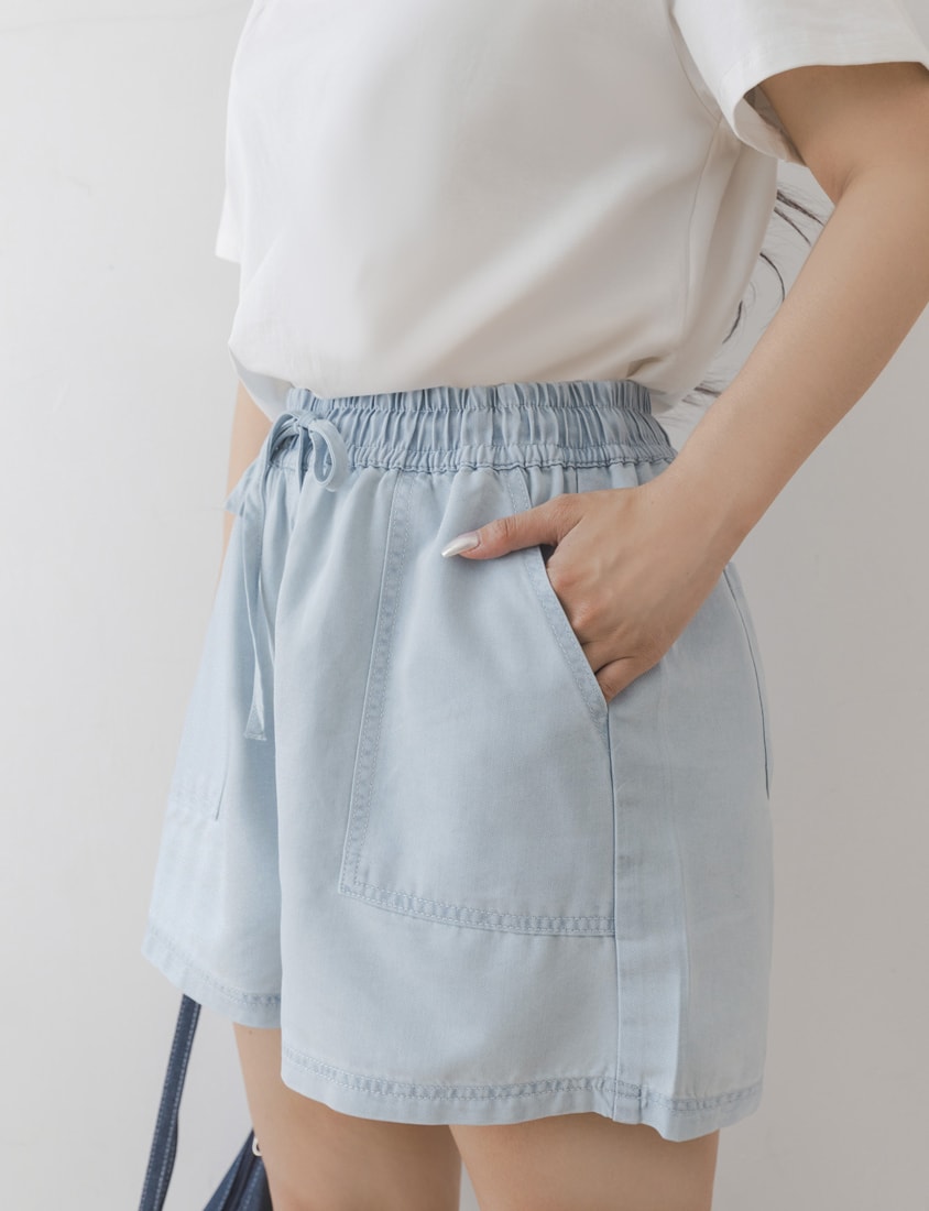 Skin-Friendly Lyocell Silky Denim Contrast Stitch Plus Size Shorts