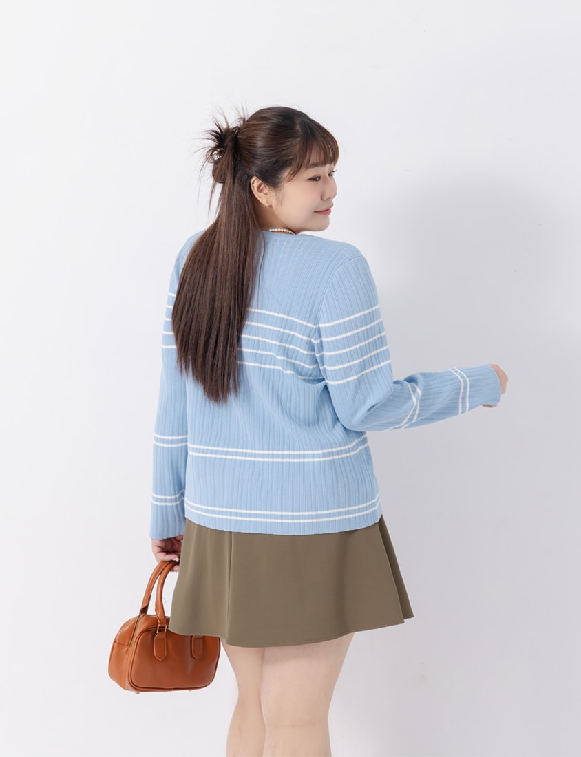 MISS. Contrast Stripe Ice Silk Plus Size Knit Cardigan