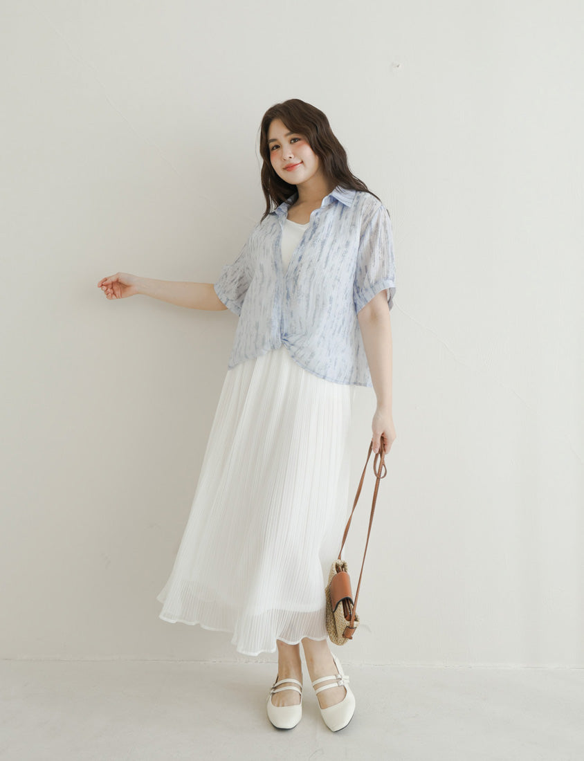 Two-Piece Tie-Dye Twisted Knot Plus Size Short Sleeve Top