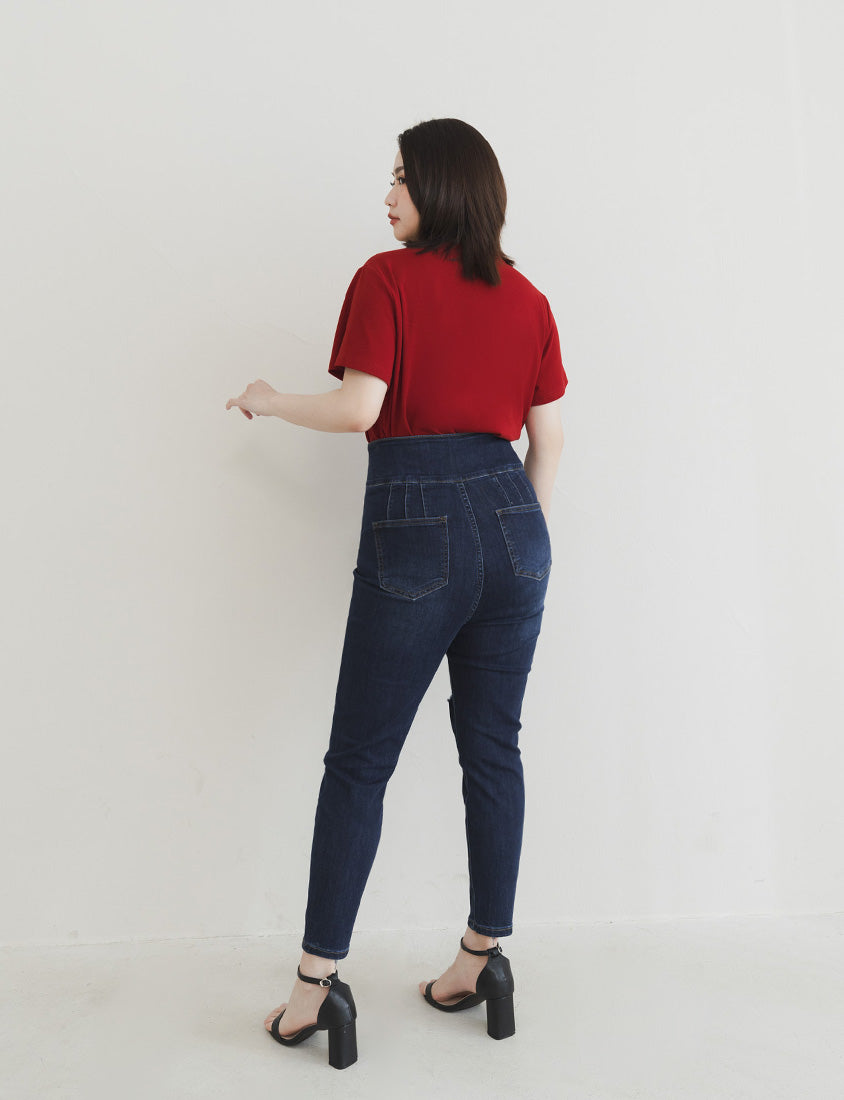 Cooling Tech Corset Waist Plus Size Distressed Jeans