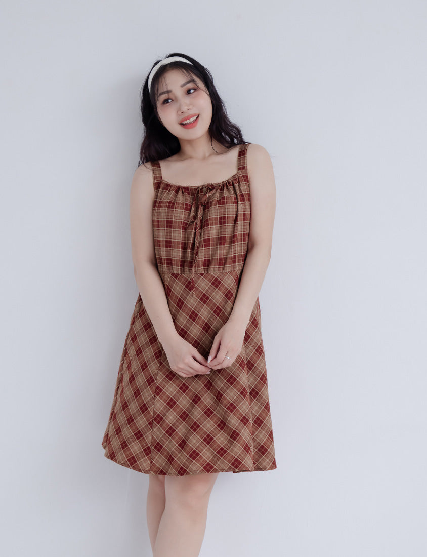 Preppy Adjustable Plaid Plus Size Mini Dress