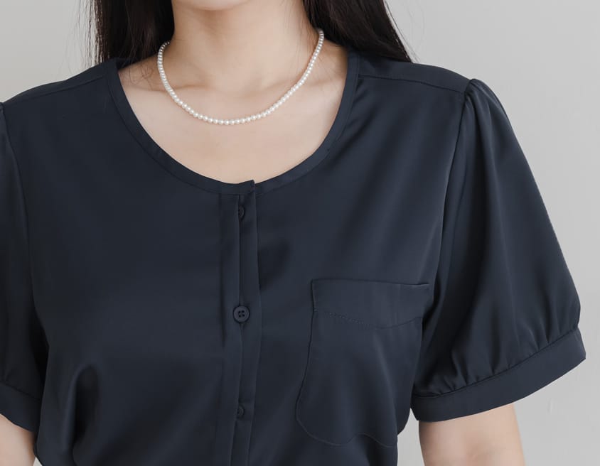 MISS. Minimalist Double Placket Pocket Plus Size Blouse