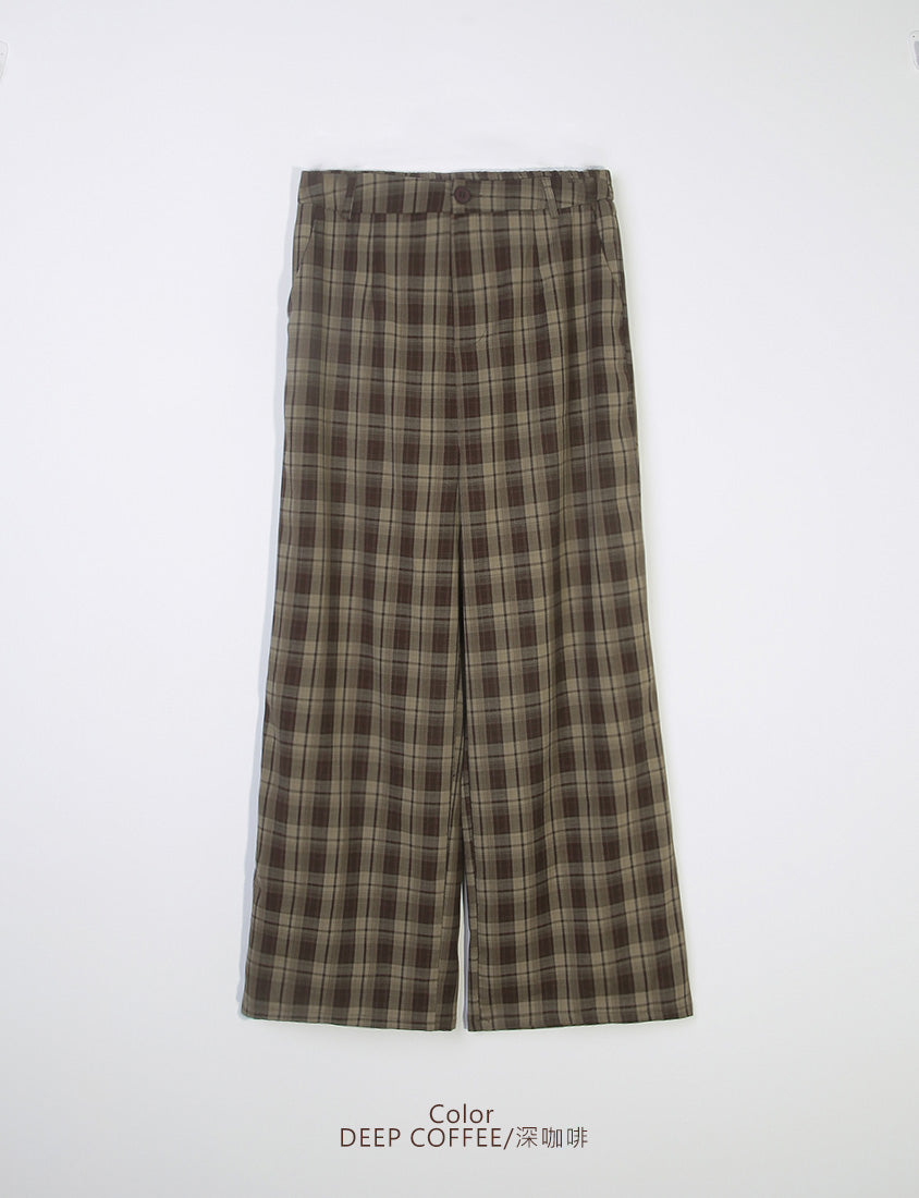 Cozy Plaid Back Elastic Waist Plus Size Tailored Pants