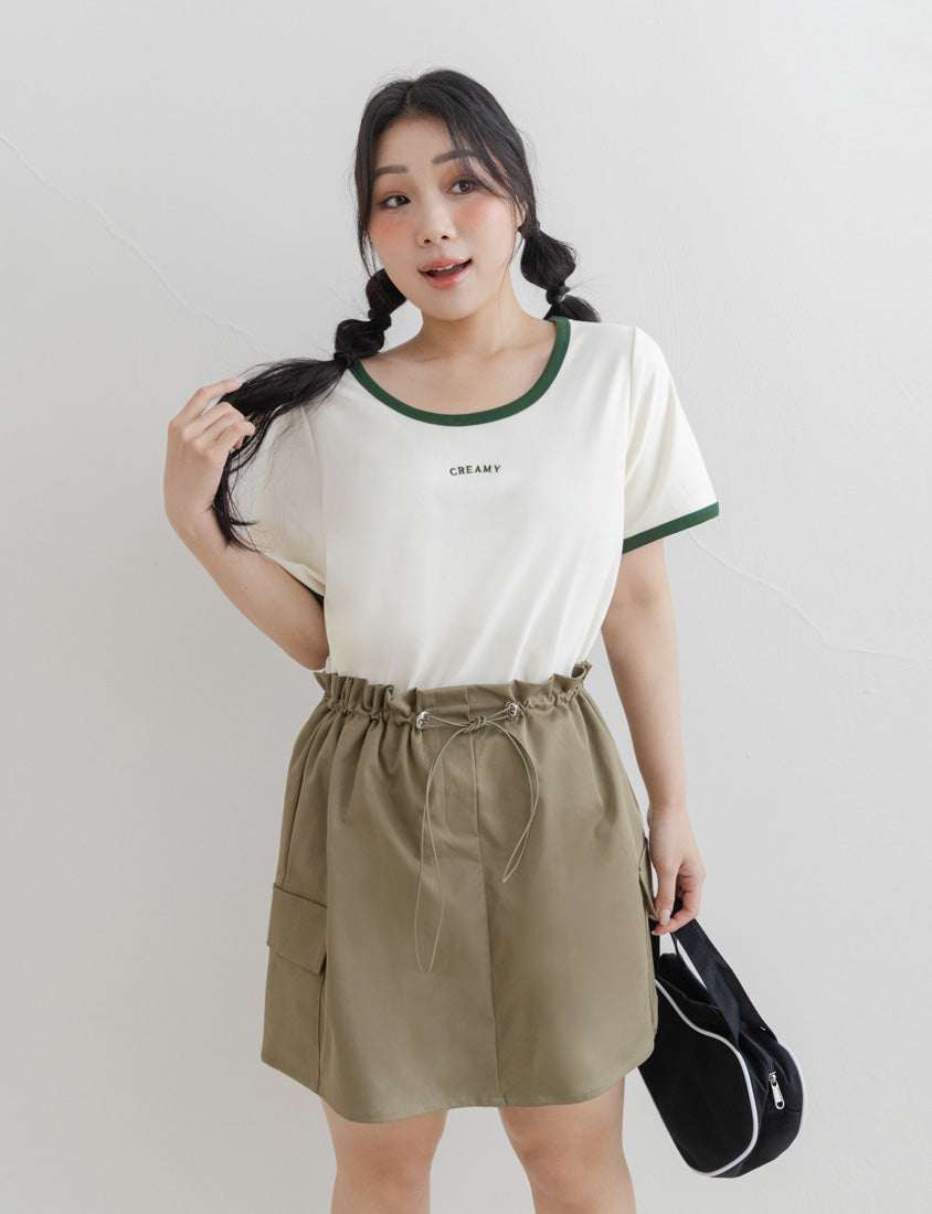 CREAMY Embroidered Color-Block Plus Size Tee