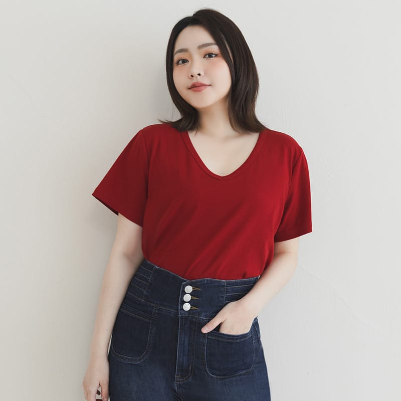 V-Neck Multicolor Plus Size Comfy Slim Tee
