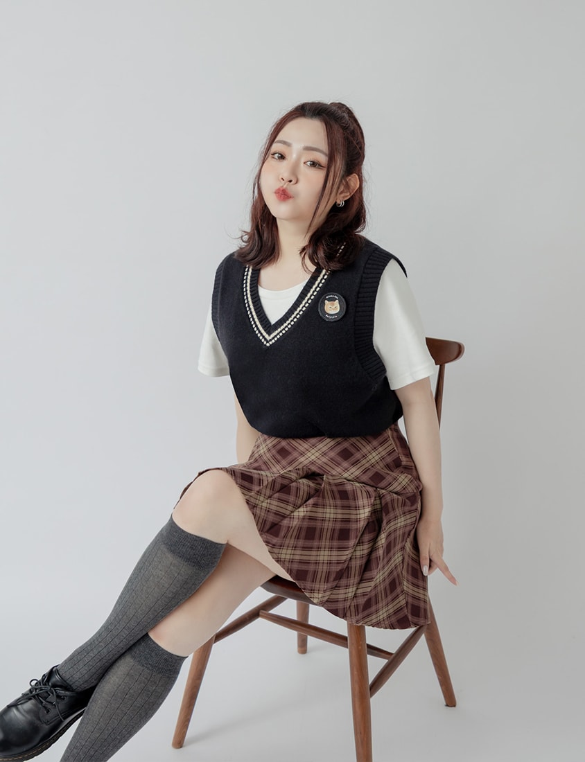 Preppy Pleated Plaid Plus Size Mini Skirt